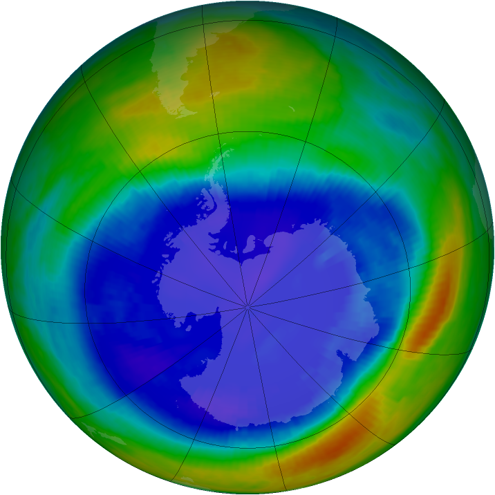 Antarctic ozone map for 29 August 2000